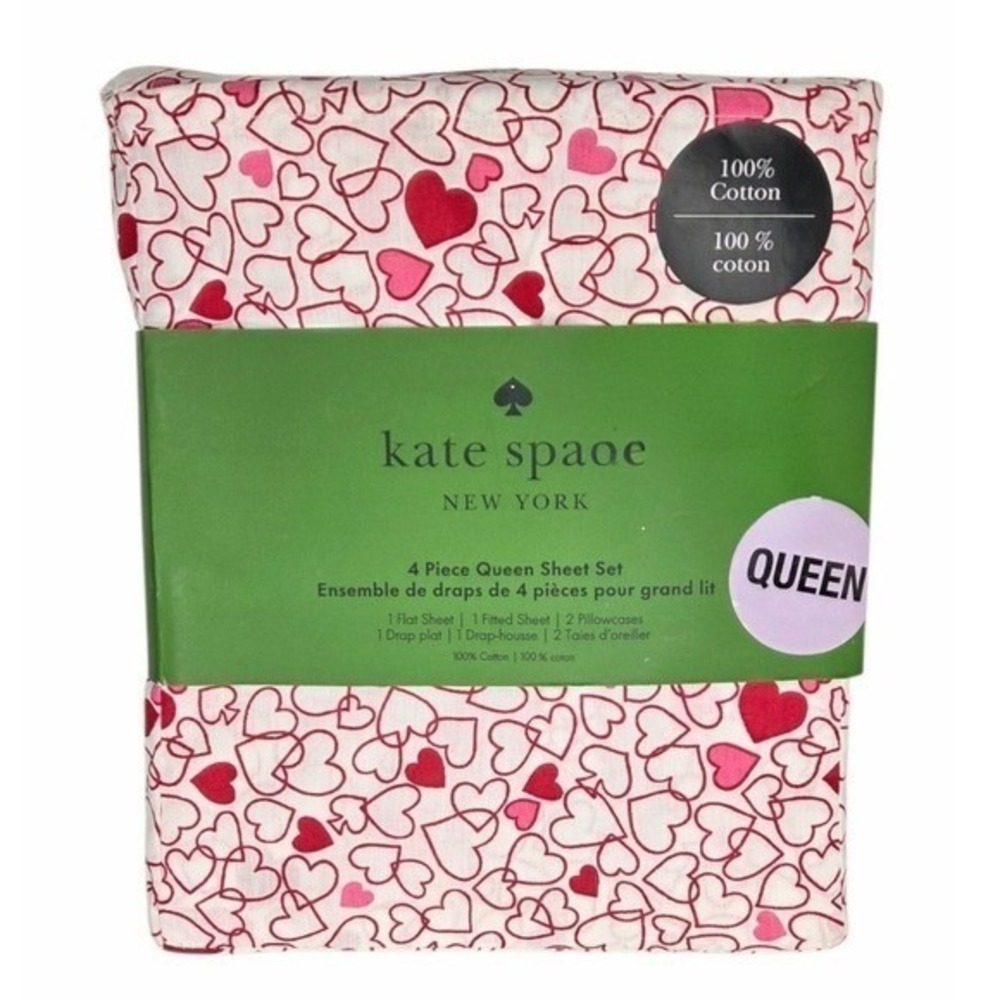 Kate Spade Queen Cotton Red Heart Sheet Set Valentines Day NWT